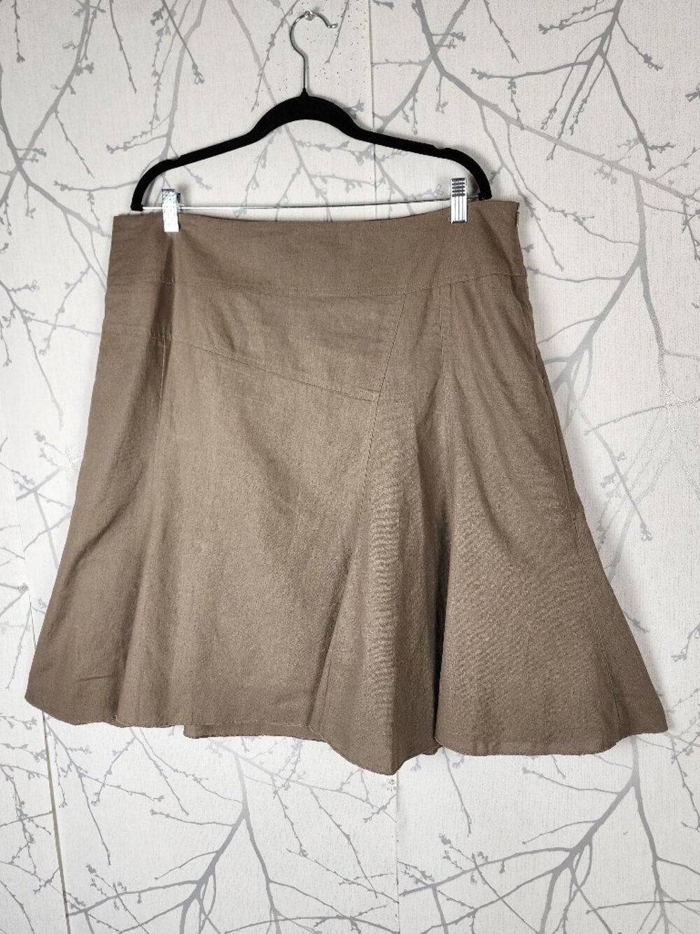 Studio Point Beige Linen Blend Patchwork Artsy A-Line Skirt